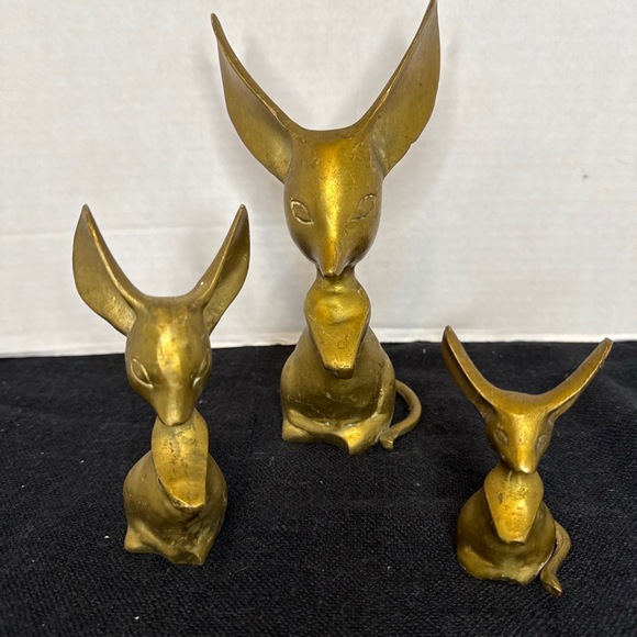 Vintage MCM Solid Brass Large Eared Mouse Family Set of 3 Figurines - Picture 1 of 6